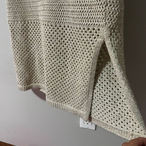 Joie Womens Knit Crochet Bodycon Scalloped Trim Dress LARGE Ecru Gold - Picture 2 of 9